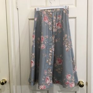 Vintage pale blue with pink roses cotton skirt